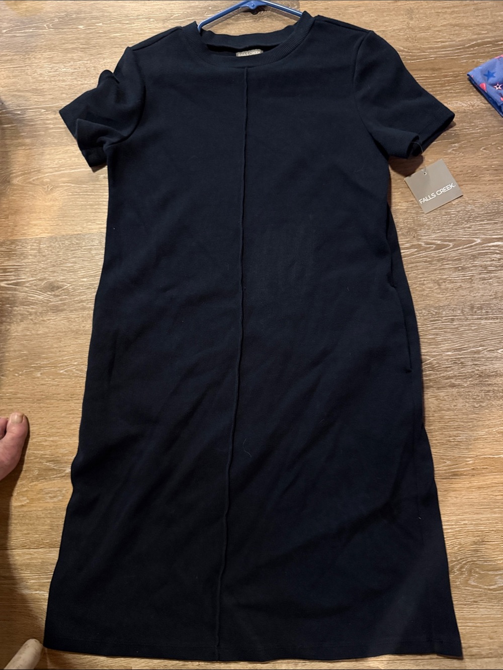 Falls Creek Black Short-Sleeve Midi Shift Dress Size Small